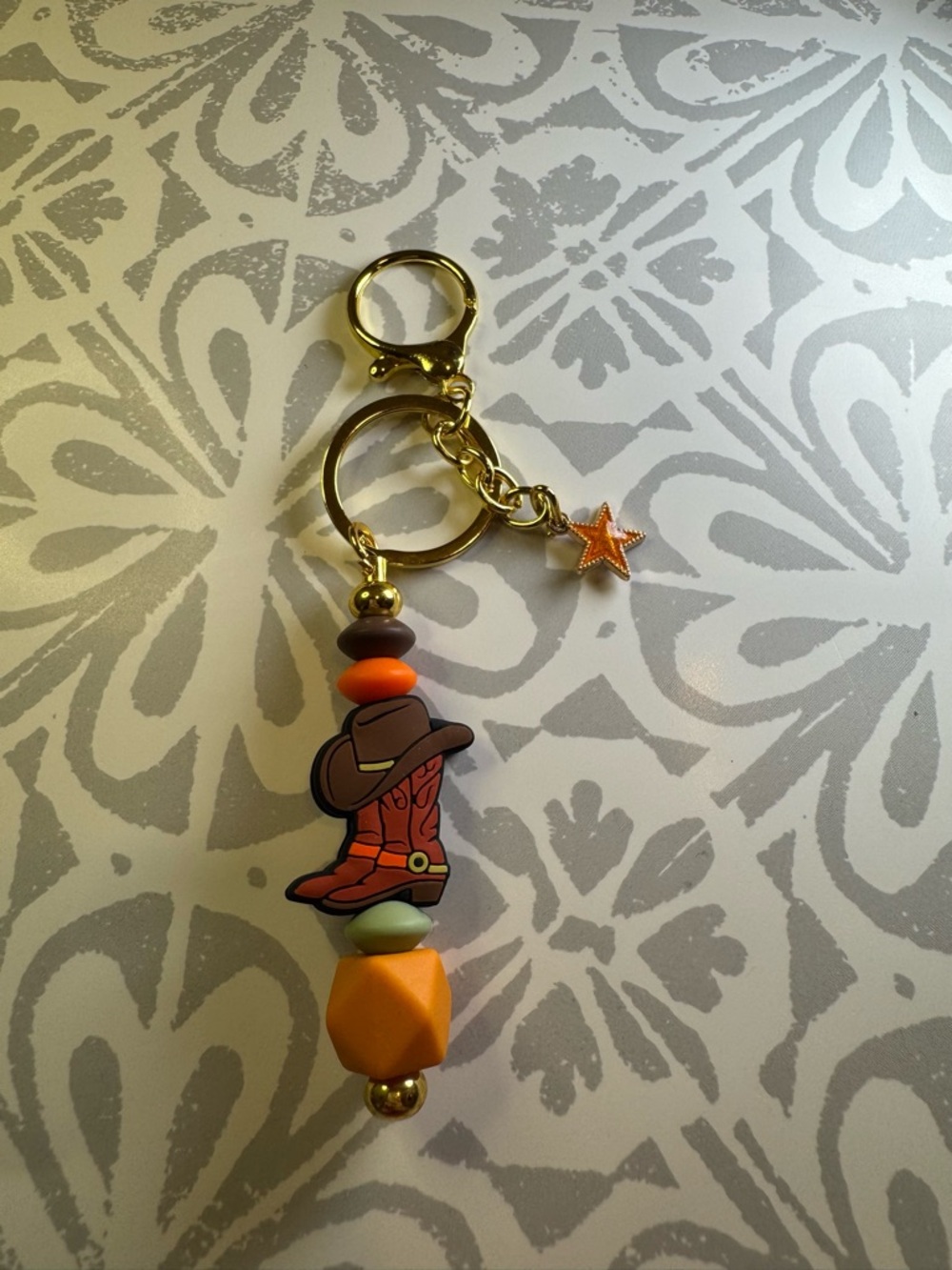 Gold Keychain with Orange Cowboy Boot Charm
